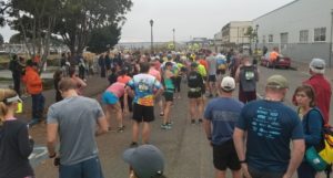 The start line. Yes, not even one SF Marathon corral's worth of runners, but there we were. All 98 of us!